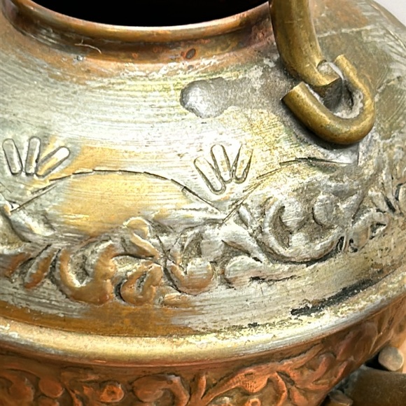 Vintage Brass Teapot Watering Can Etched Raised Design Copper Metal Patina - Picture 8 of 11